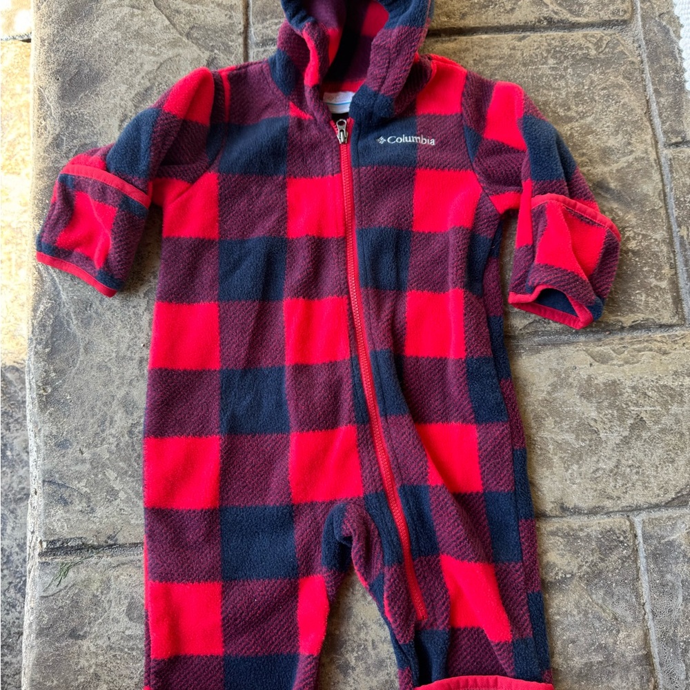 Columbia Red and Black Buffalo Check Hooded Fleece One-Piece